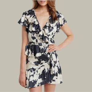 Blue Tie Dye Bardot Mini Dress, Size 12, Cap Sleeve